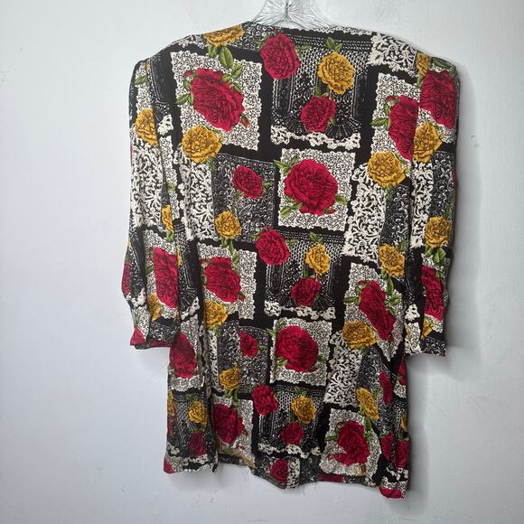 Vintage MORE Jazz Rayon Floral Blouse Top 18W‎ Button Front 80s 90s Bold Print - Picture 2 of 12